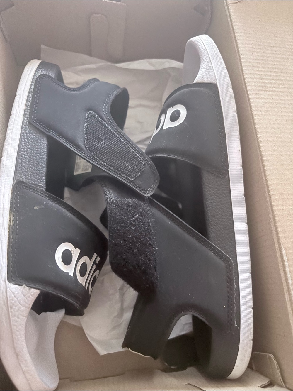 adidas Black and White Kids Velcro Slide Sandals